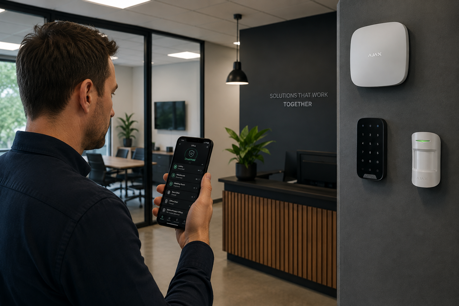 Ajax app control of a commercial security system