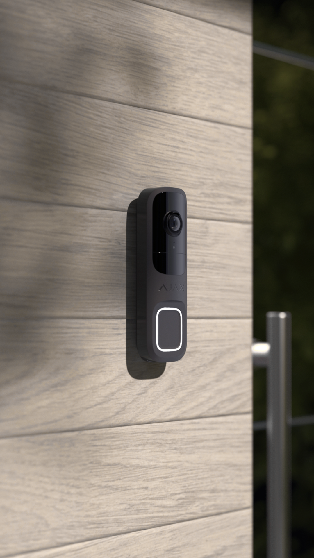 Ajax video doorbell installed at the front door of a home