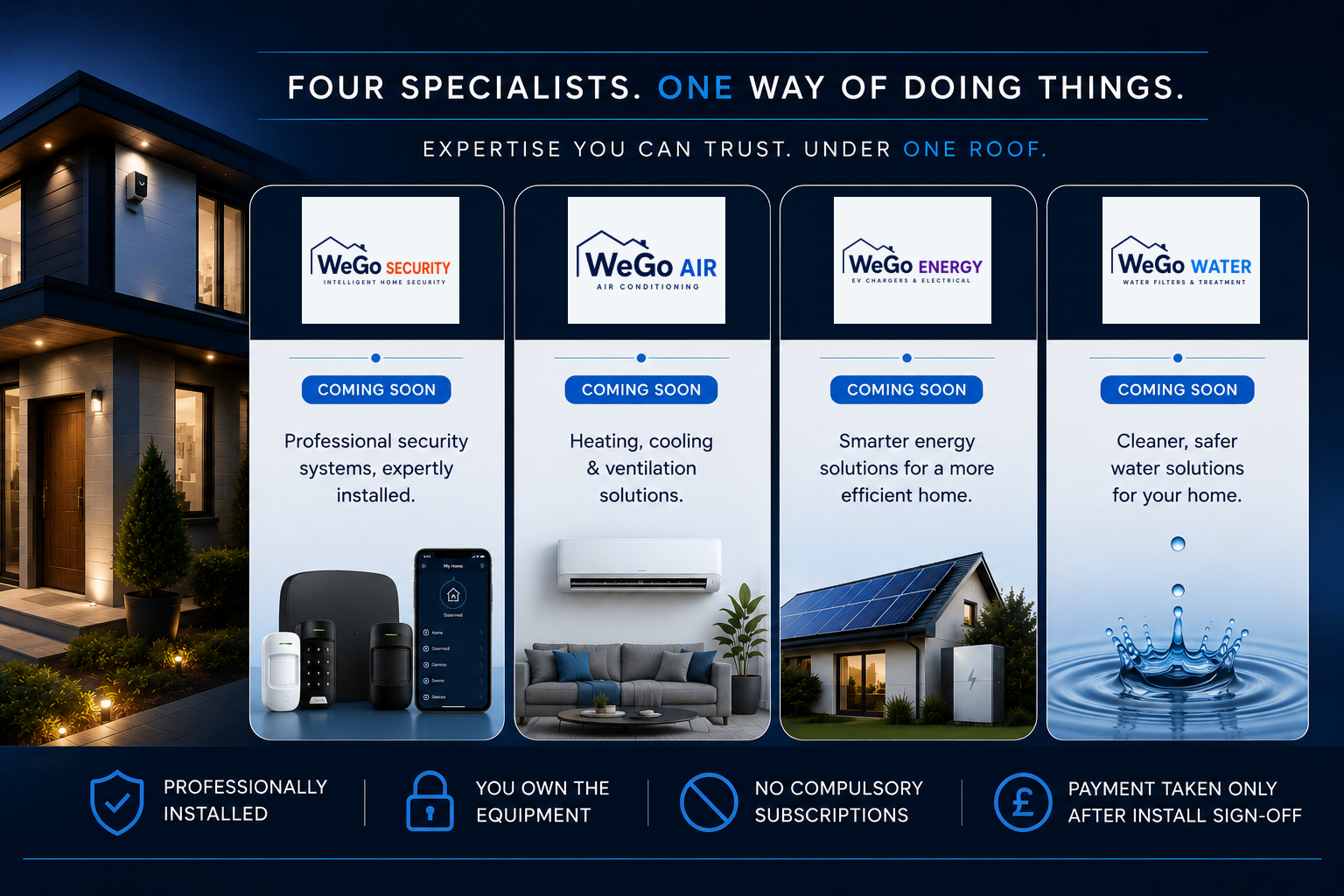 WeGo Home Group specialists covering security, air, energy and water