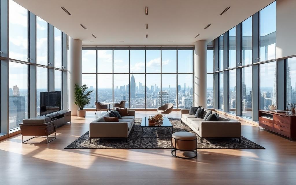 A large three-bedroom UK apartment with city views