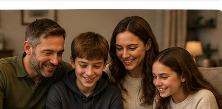 A family looking at the Ajax app together at home