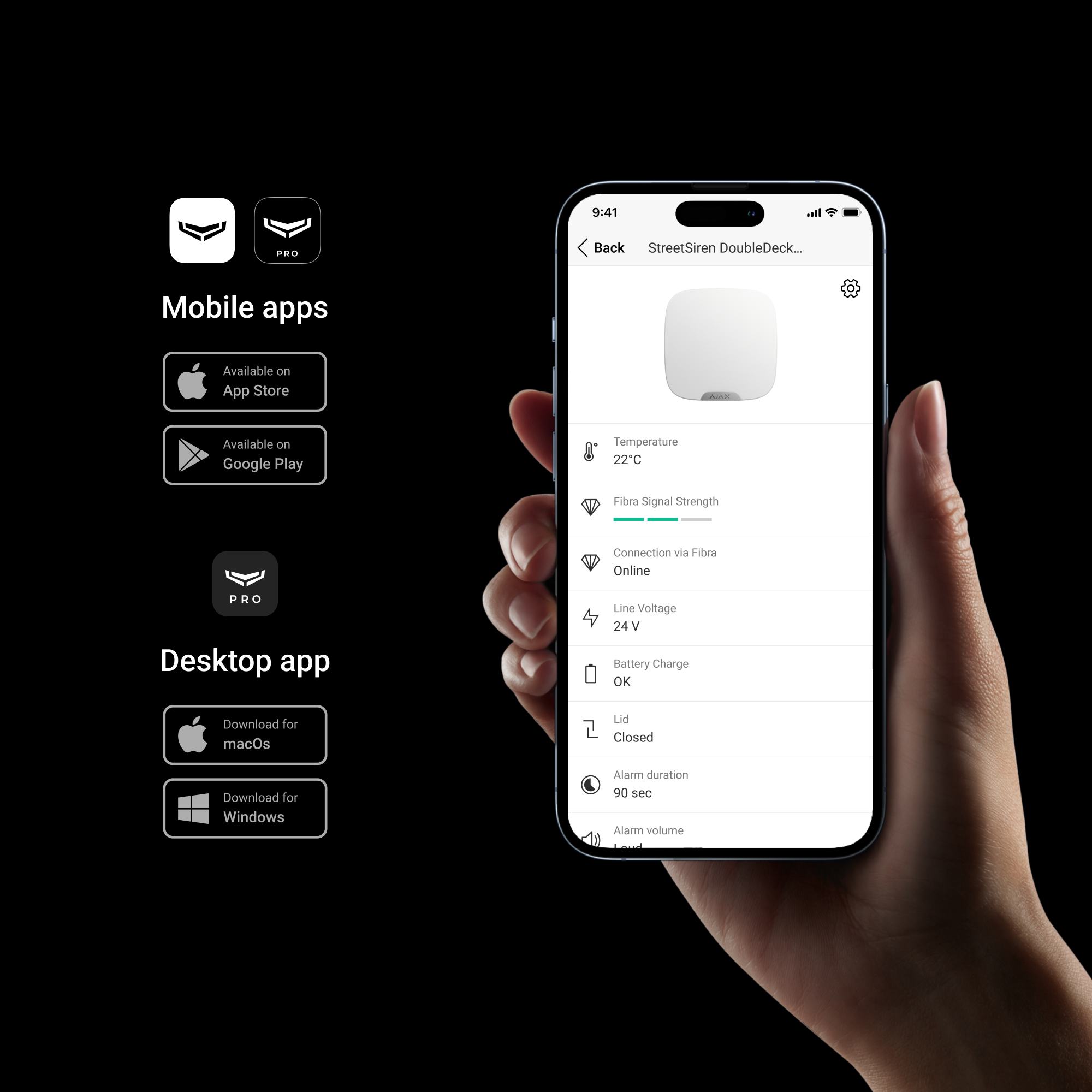 The panic and emergency controls inside the Ajax app on a smartphone